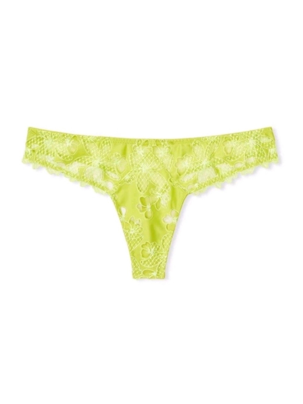 Victoria's Secret Neon Lime Floral Lace Thong Panty